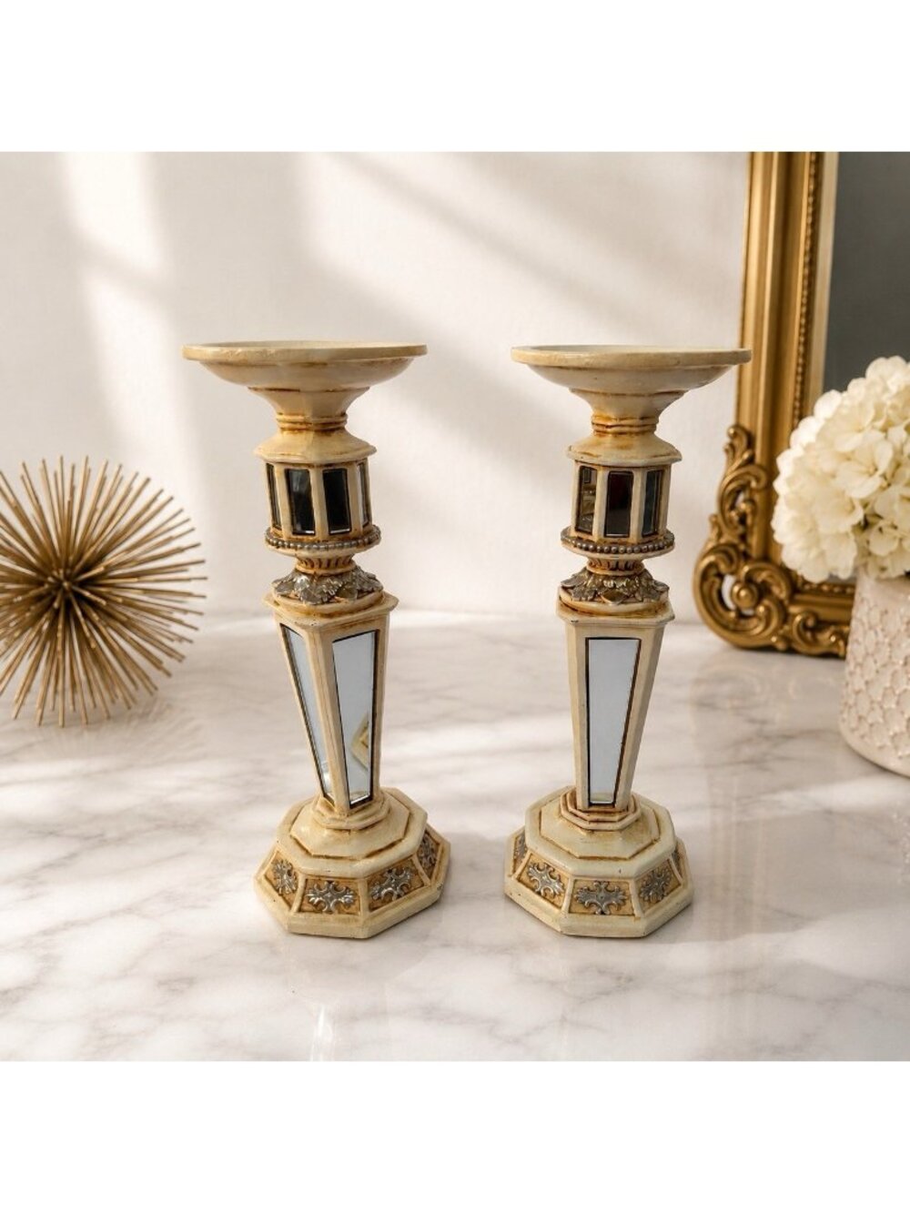 Vintage Mark Roberts Collection Mirrored Candleholders 12" Hollywood Regency